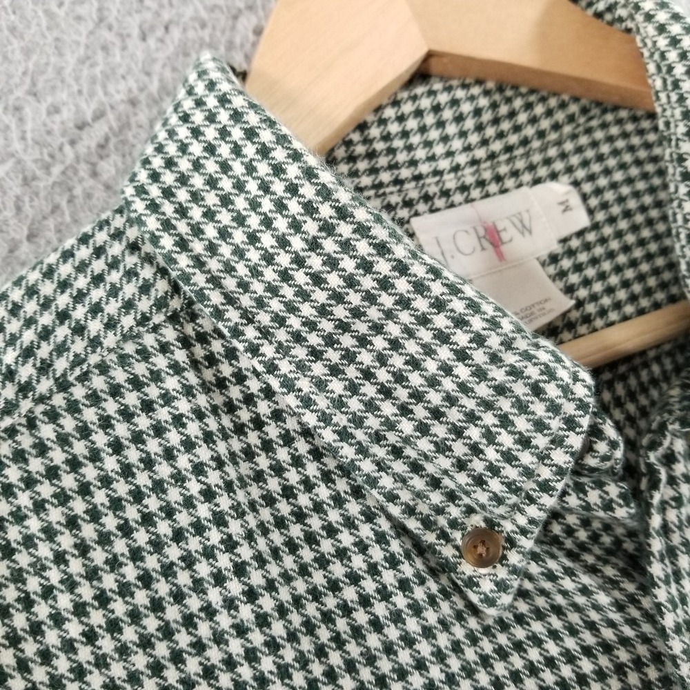 Vtg J.Crew Shirt Mens Medium Green Oarsman Houndstooth Flannel Button Down